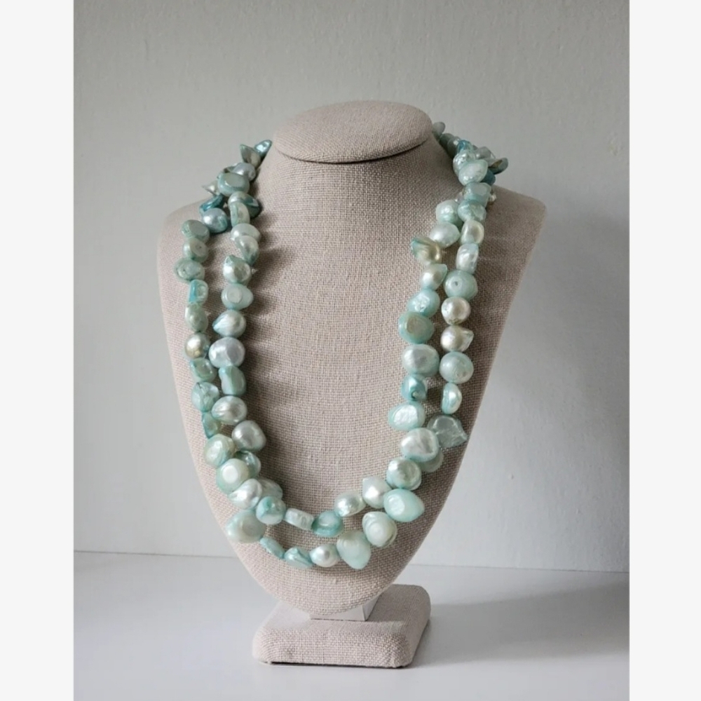 Set Of Two Blue Keshi Pearl Necklaces